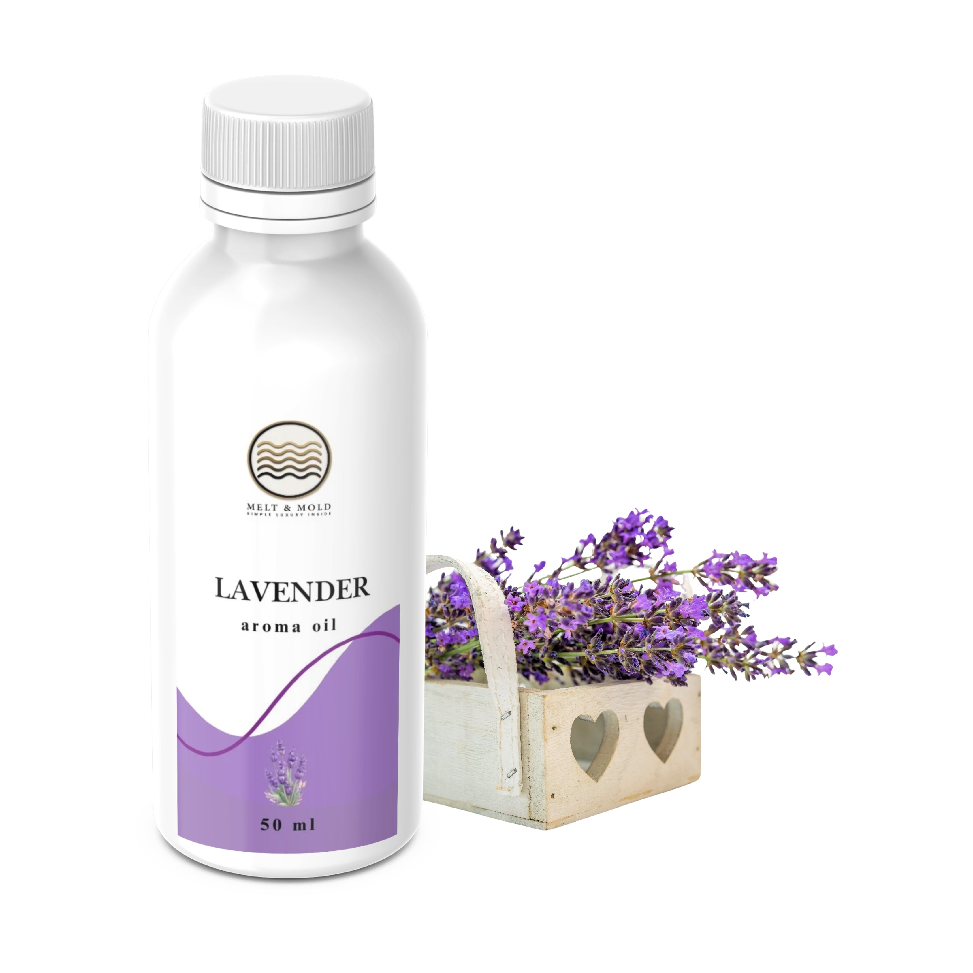 Lavender fragrance oil bottle detail, soothing purple lavender aroma oil for candles