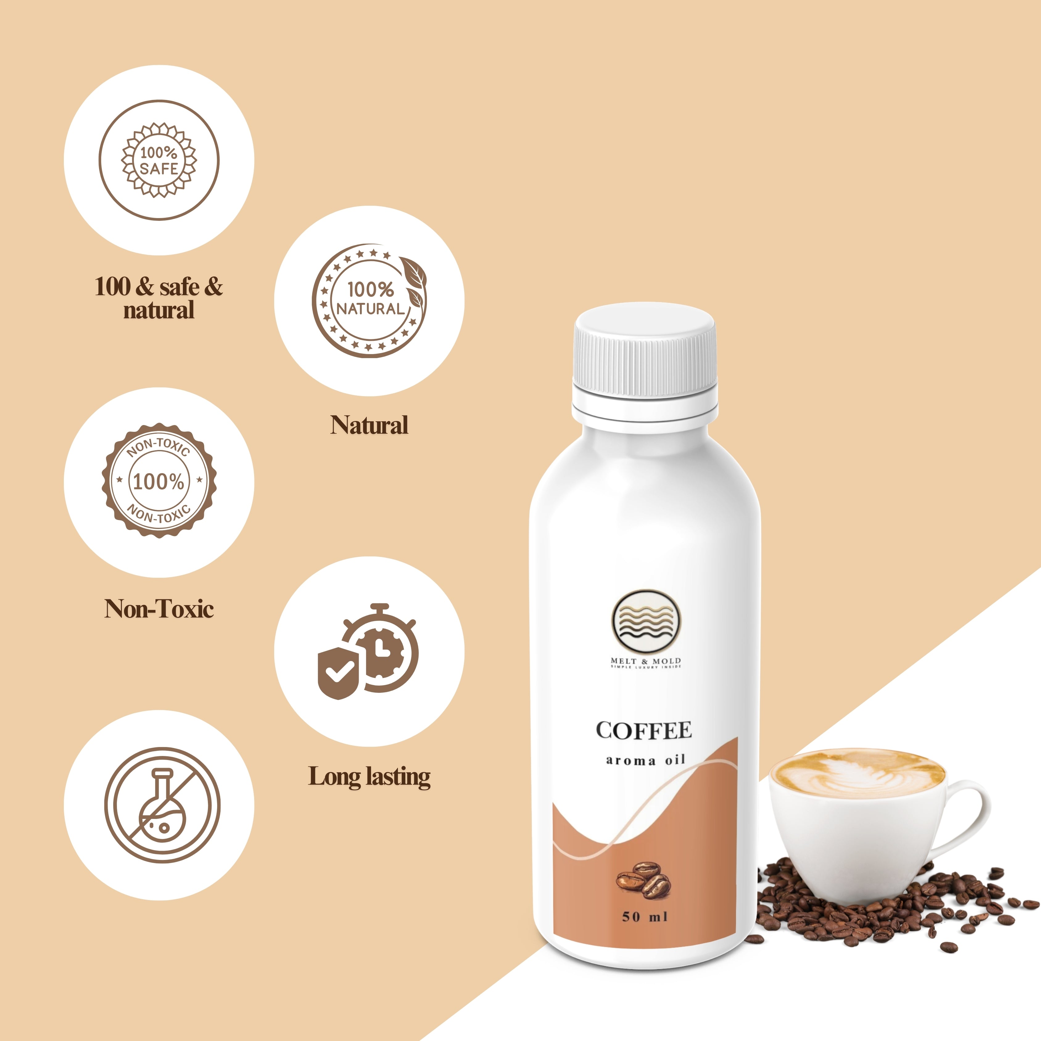 Coffee fragrance oil close-up, warm roasted coffee scented oil for candle craft India
