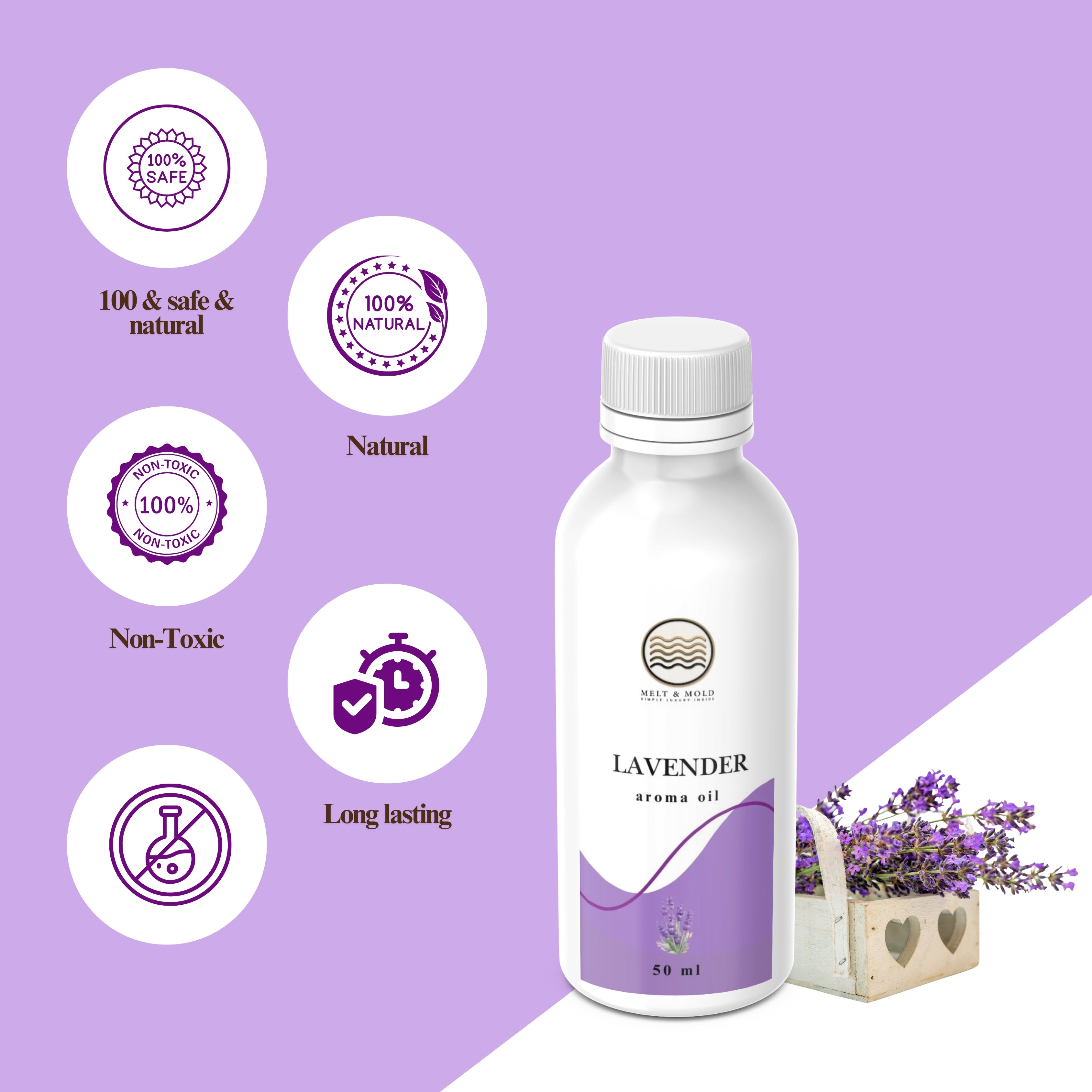 Lavender fragrance oil close-up, calming lavender scented oil for DIY candle craft