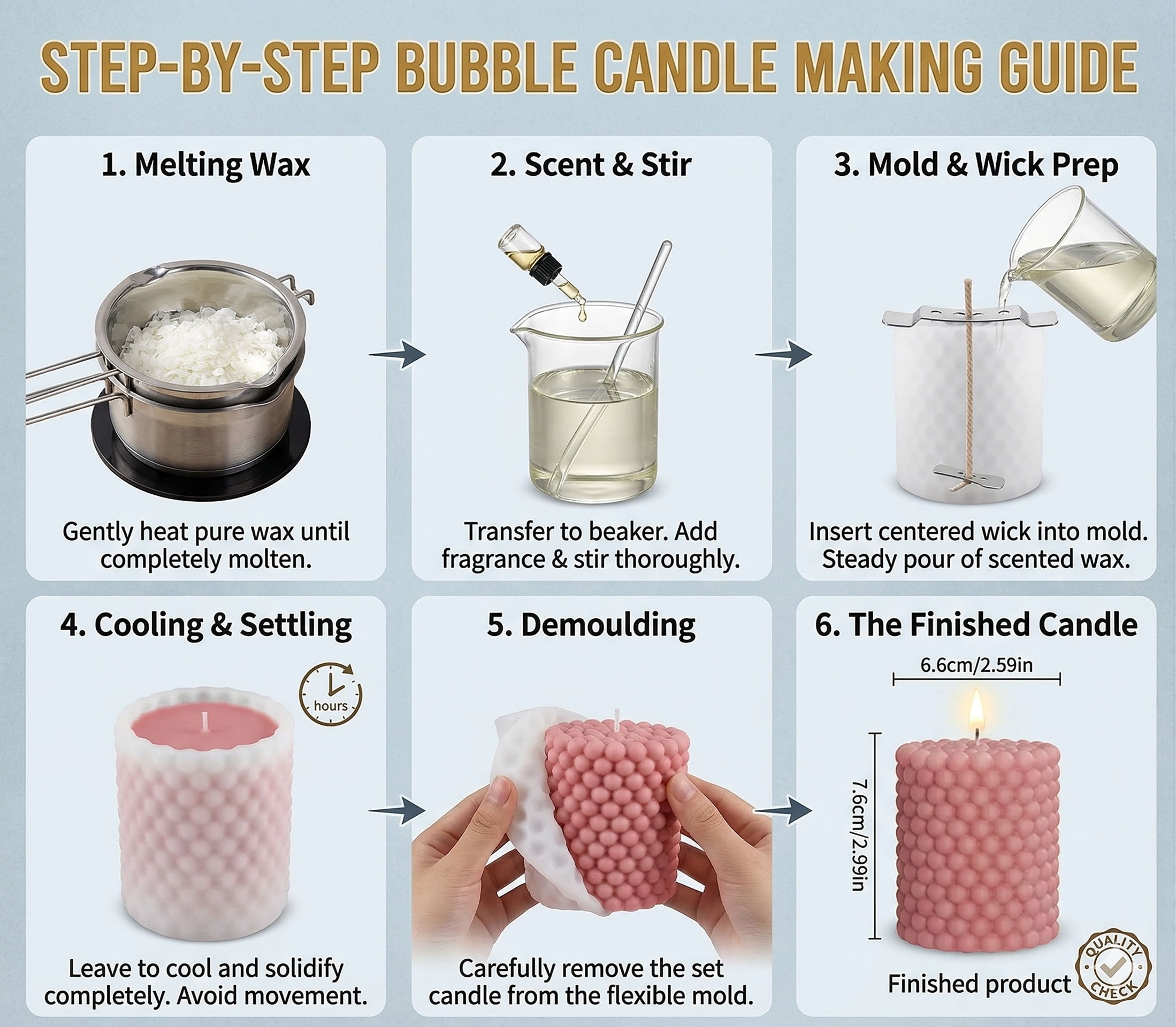 Bubble Pillar Candle Silicone Mould – Size Reference | Melt & Mold