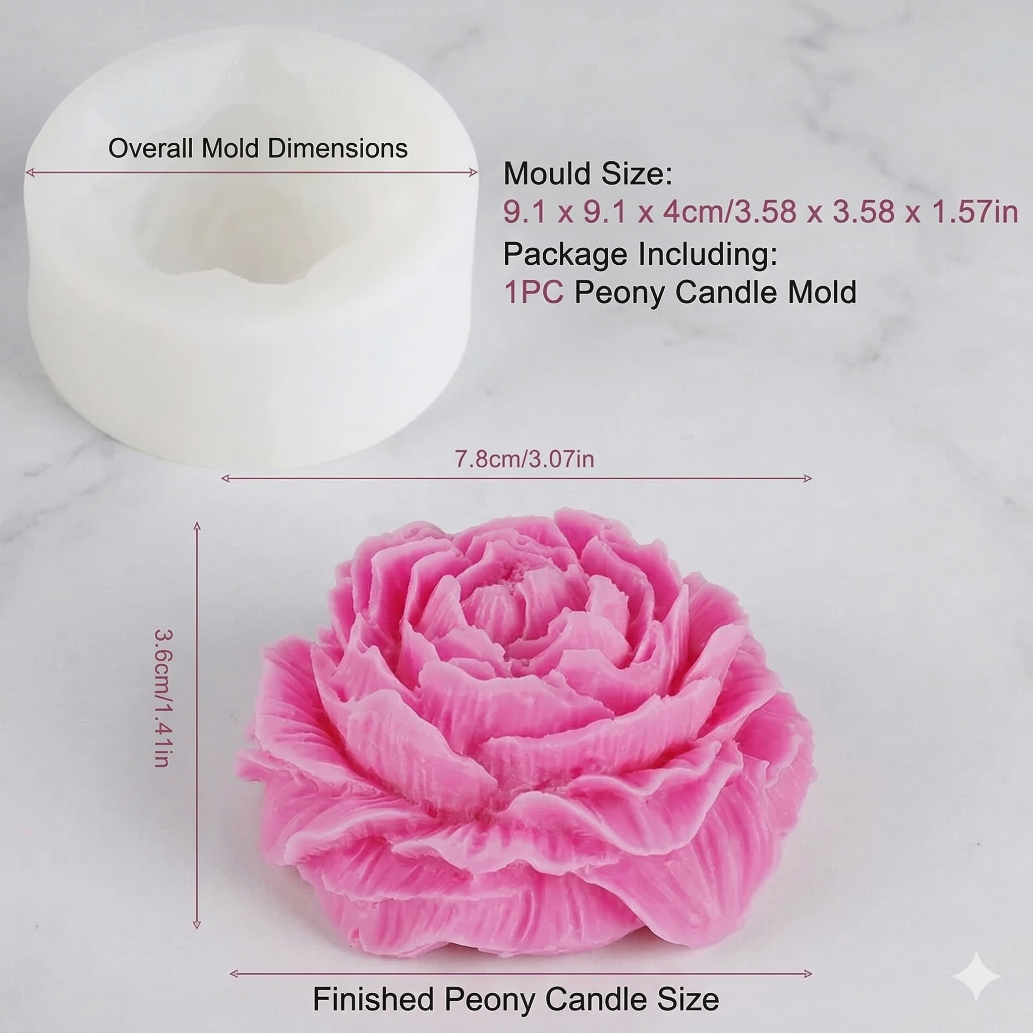 Peony Flower Silicone Mould – Detail View | Melt & Mold