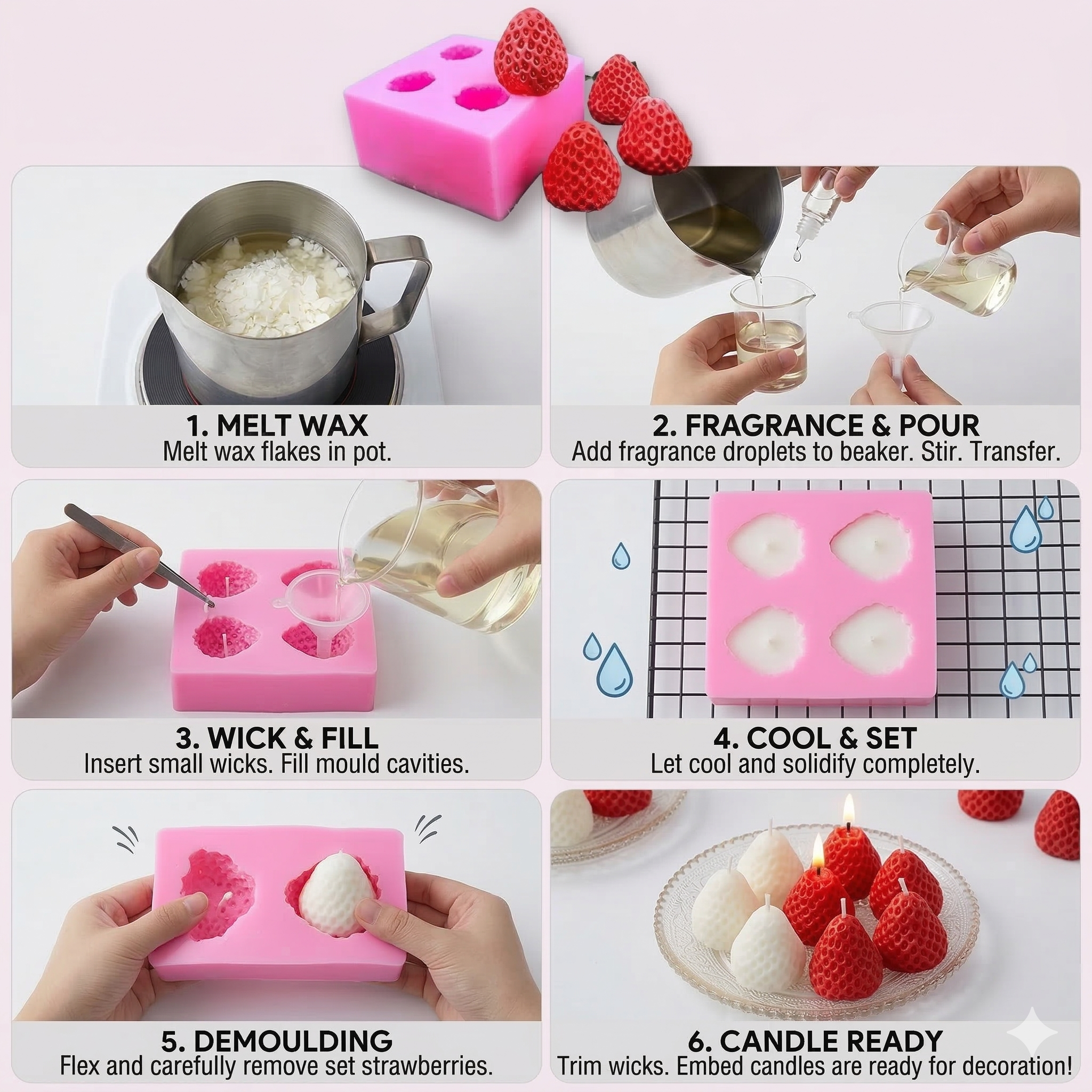 Strawberry Mini Silicone Mould – Close-Up | Melt & Mold