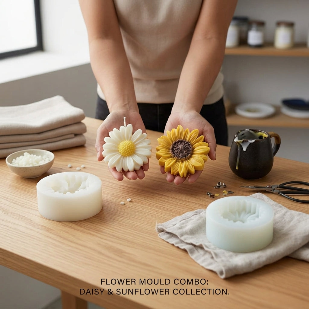 Daisy & Sunflower Mould Combo – Detail View | Melt & Mold