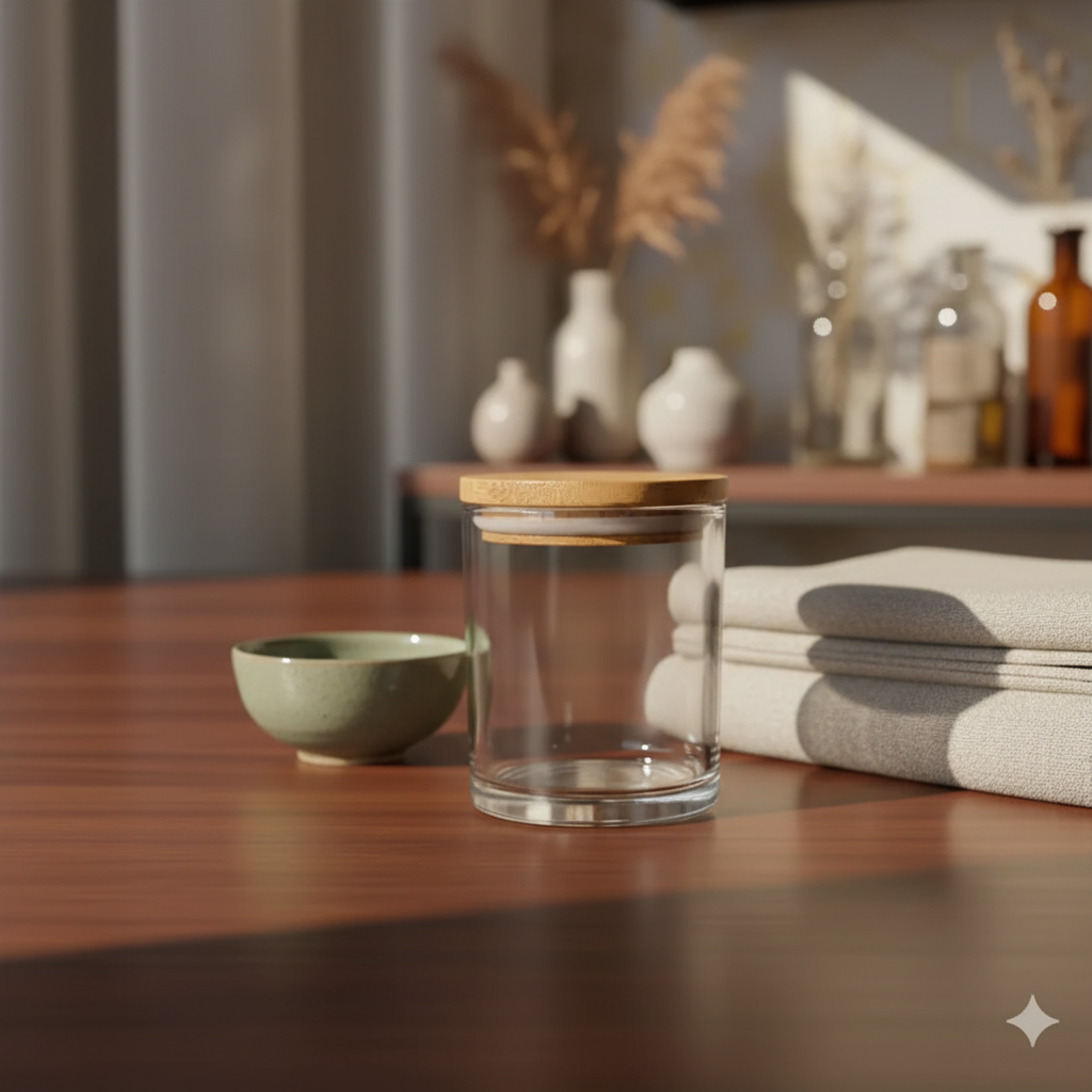 180-200 ml Transparent Glass Jar With Lid – Detail View | Melt & Mold