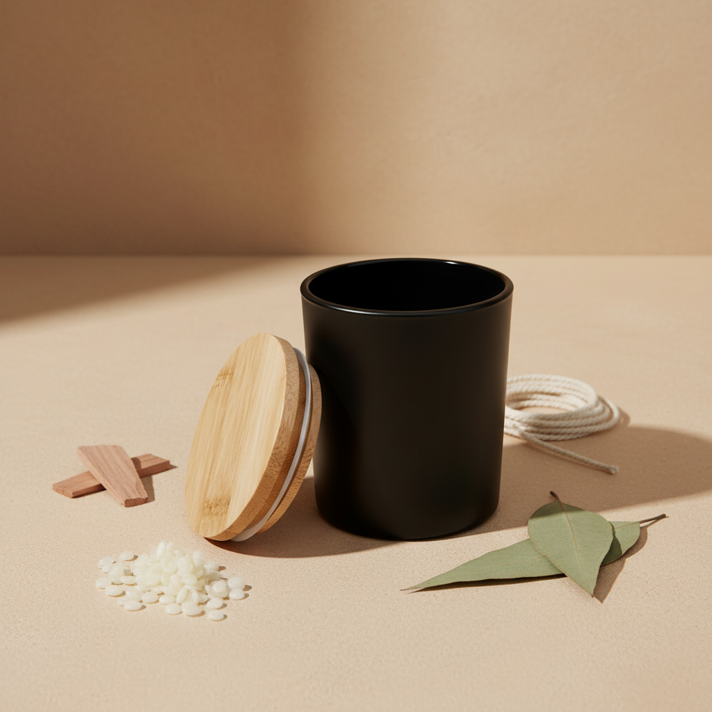 180-200ml Black Glass Jar With Lid – Detail View | Melt & Mold