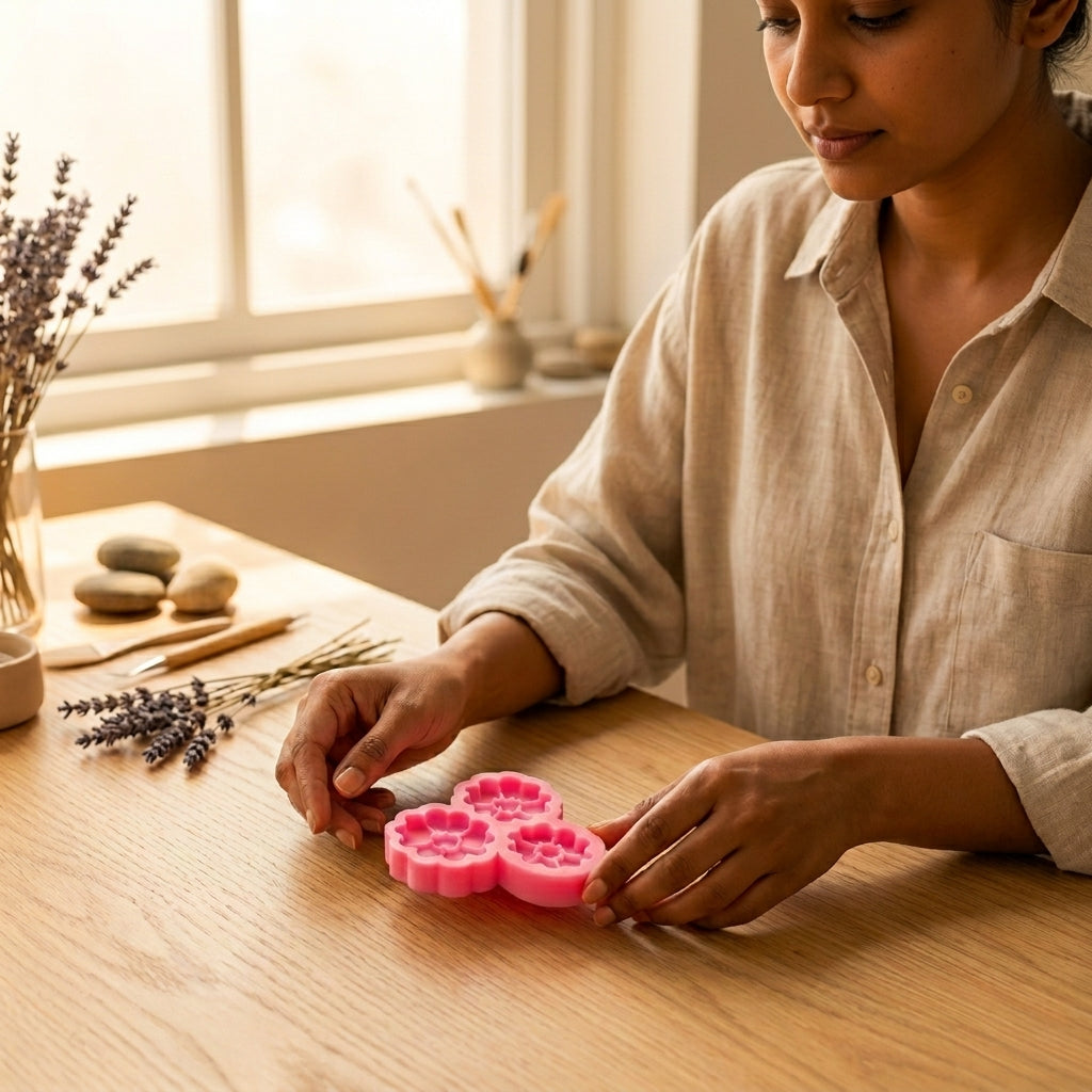 3 Cavity Flower Mould – top view