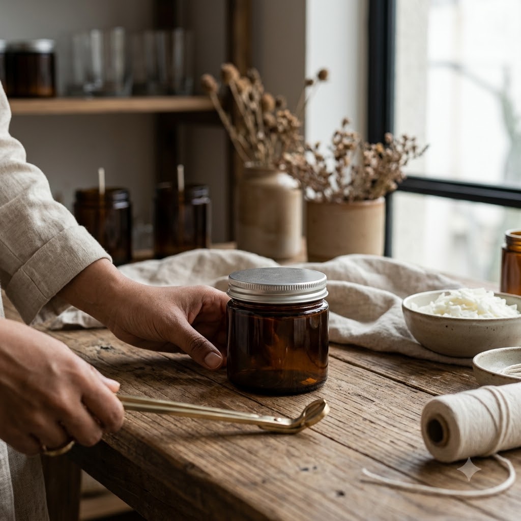 Amber Glass Jar With Screw Lid