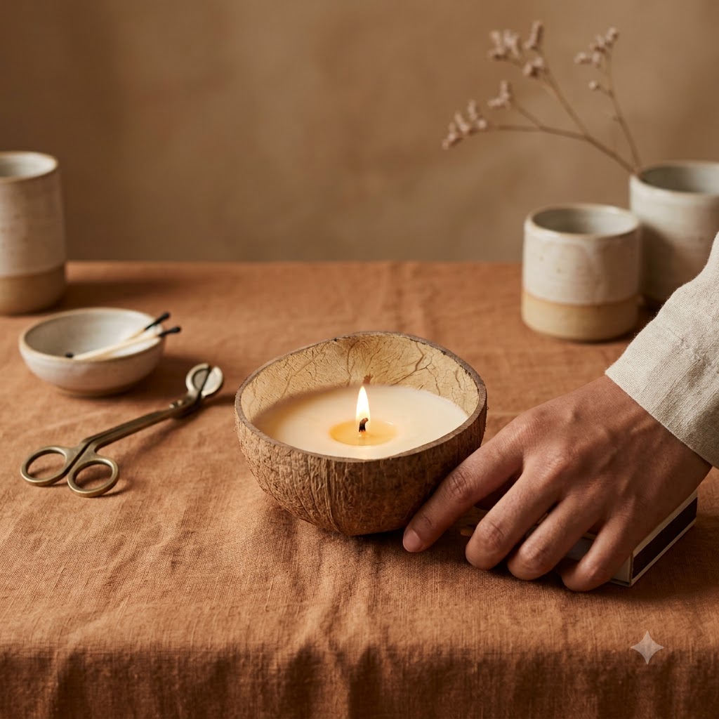 Oval Coconut Shell Candle Jar- Polished Surface