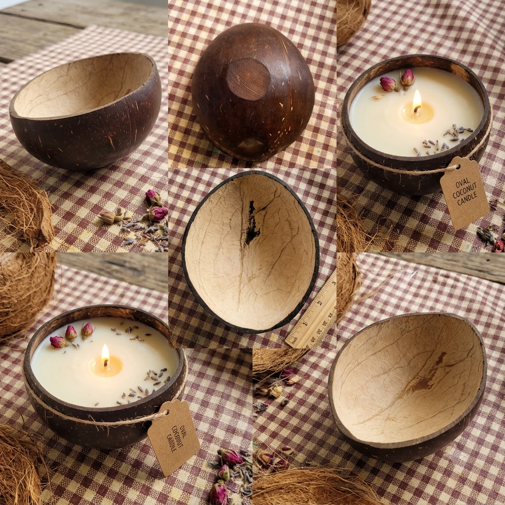 Oval Coconut Shell Candle Jar- Polished Surface