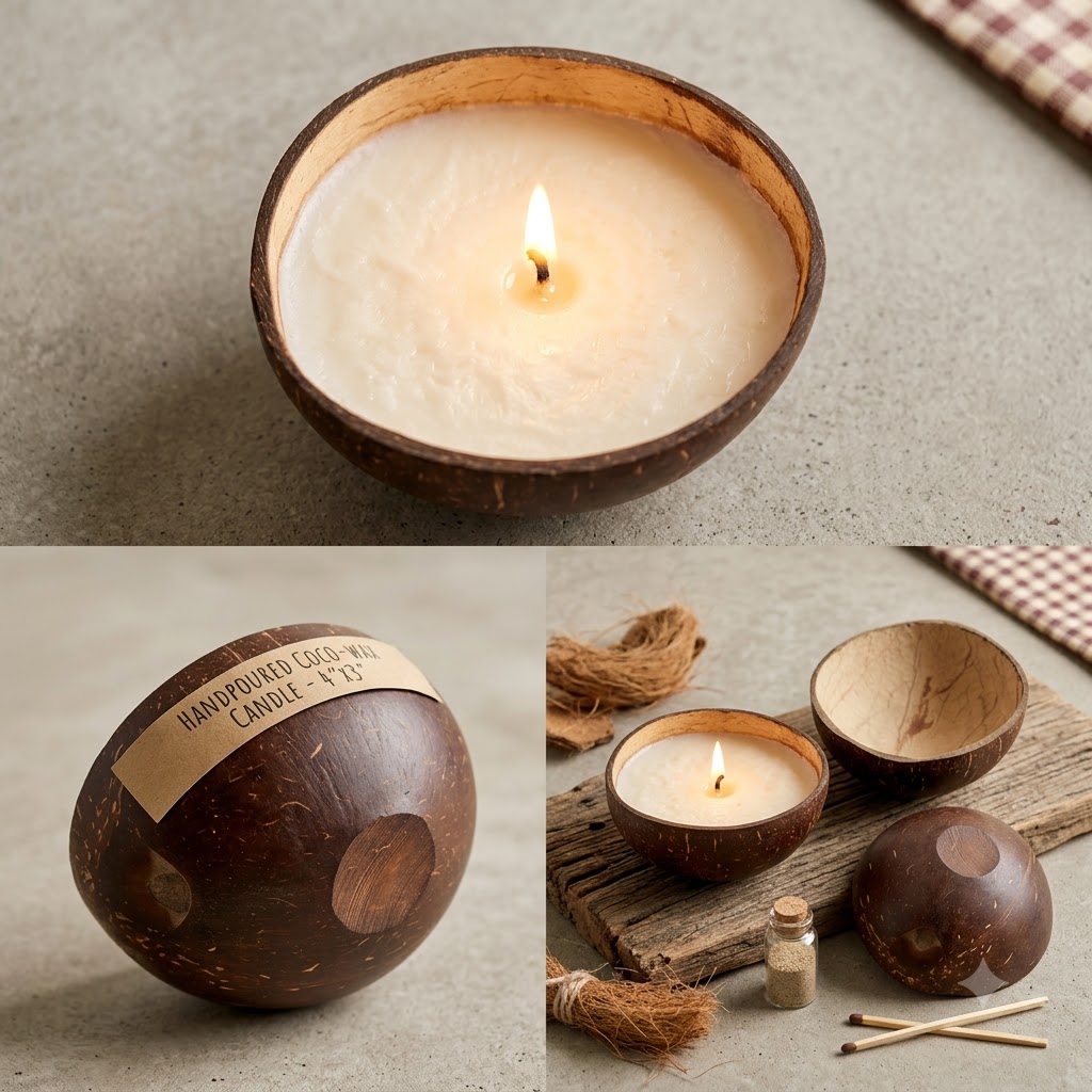 Oval Coconut Shell Candle Jar- Polished Surface