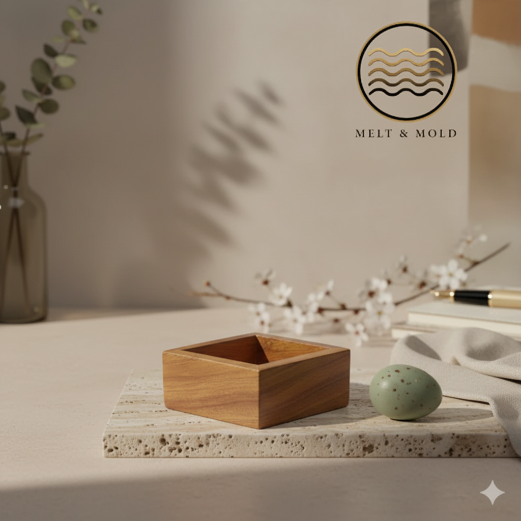 Mini Wooden Square Jar – Product View | Melt & Mold