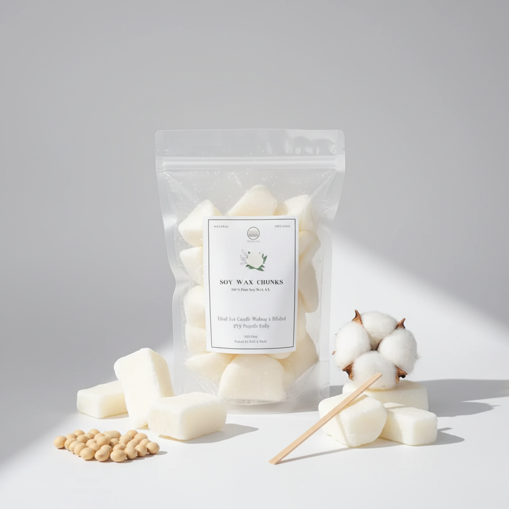 Soy wax chunks close-up, premium AA+ natural wax craft supply for candle making