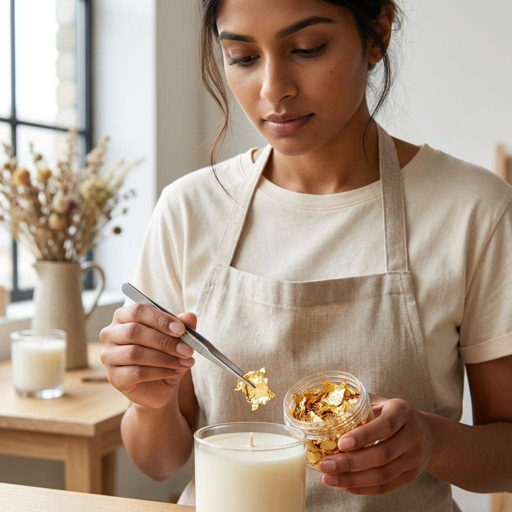 Golden Flakes For Candle Decor – Product View | Melt & Mold