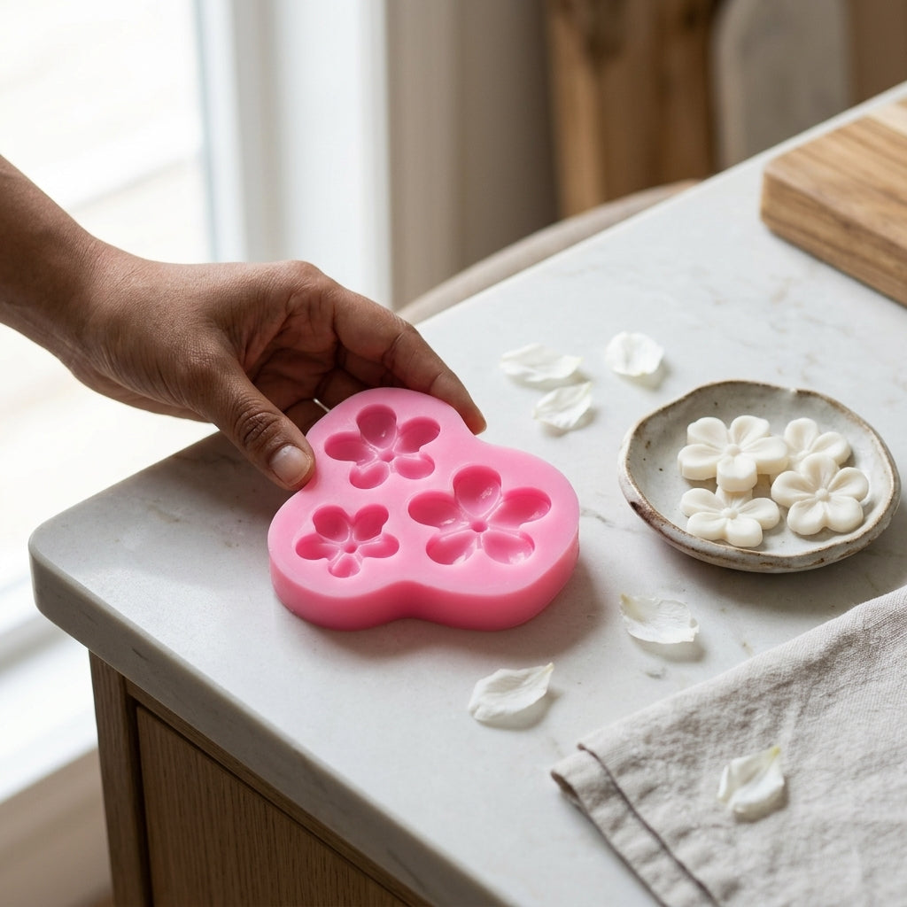 3 Cavity Flower Embedded Mould – front view
