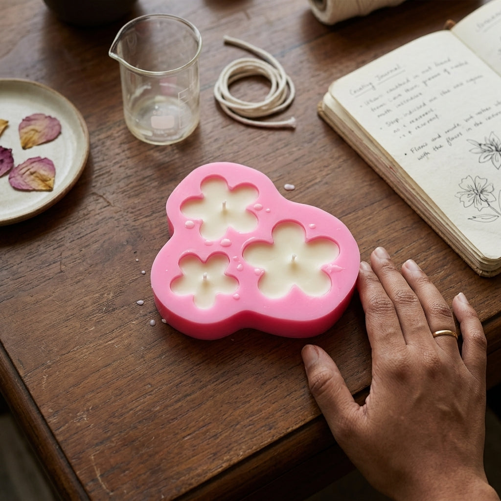 3 Cavity Flower Embedded Mould – close-up view