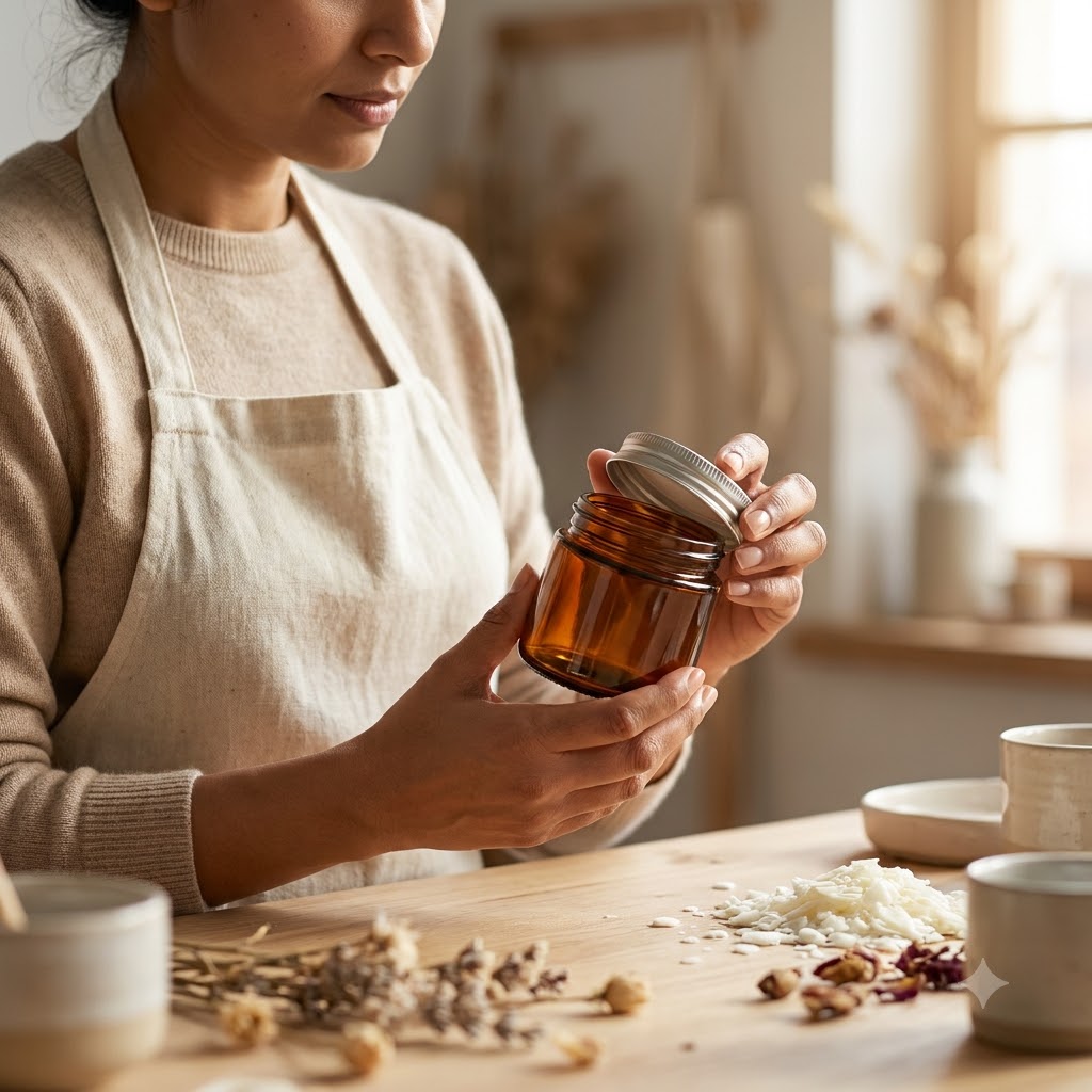 Amber Glass Jar With Screw Lid