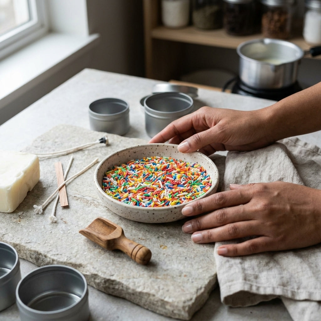 Rainbow Sprinkles for Candle Making – 35-40g – close-up view