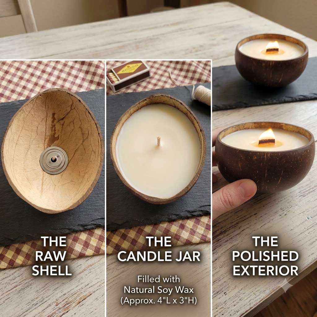 Oval Coconut Shell Candle Jar- Polished Surface