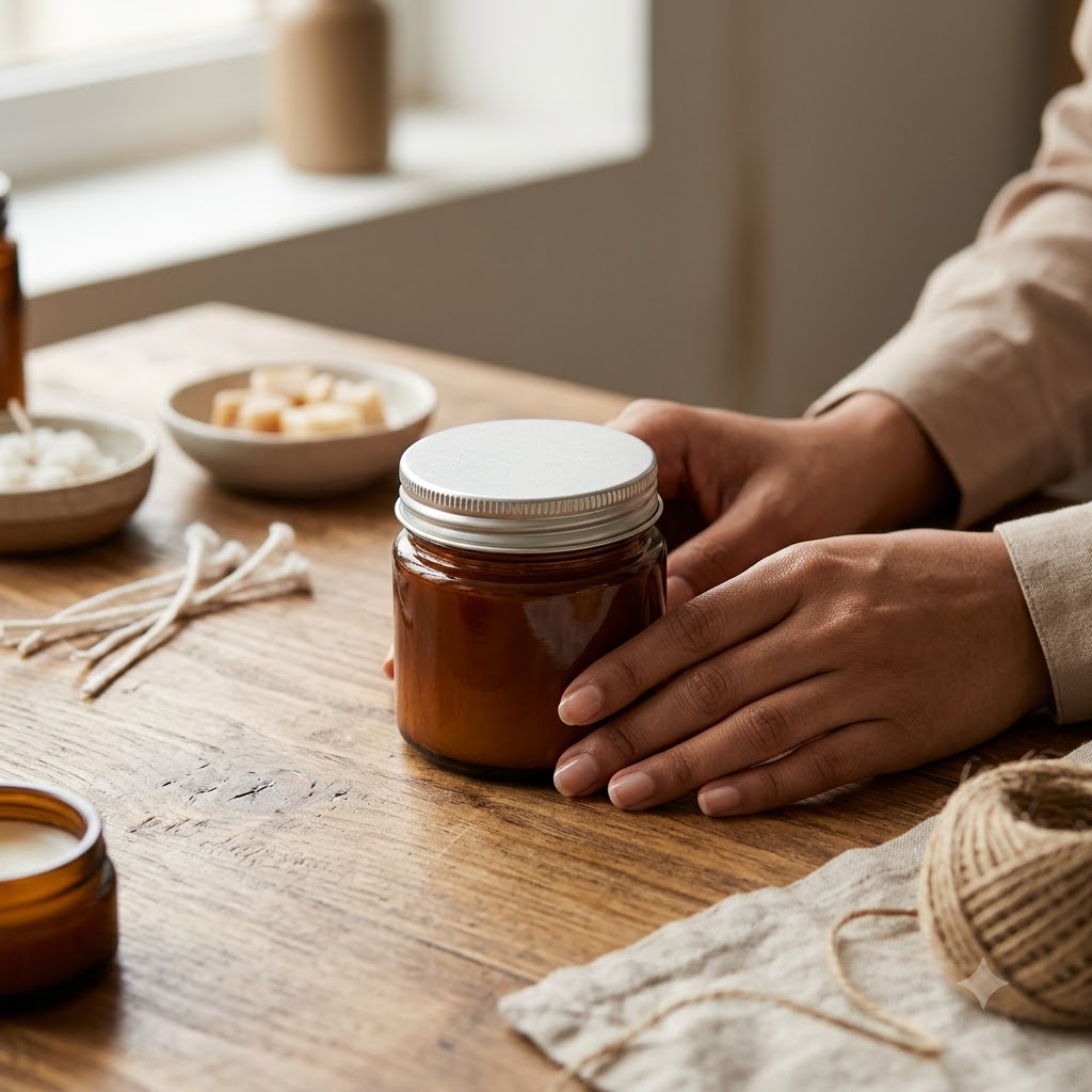Amber Glass Jar With Screw Lid